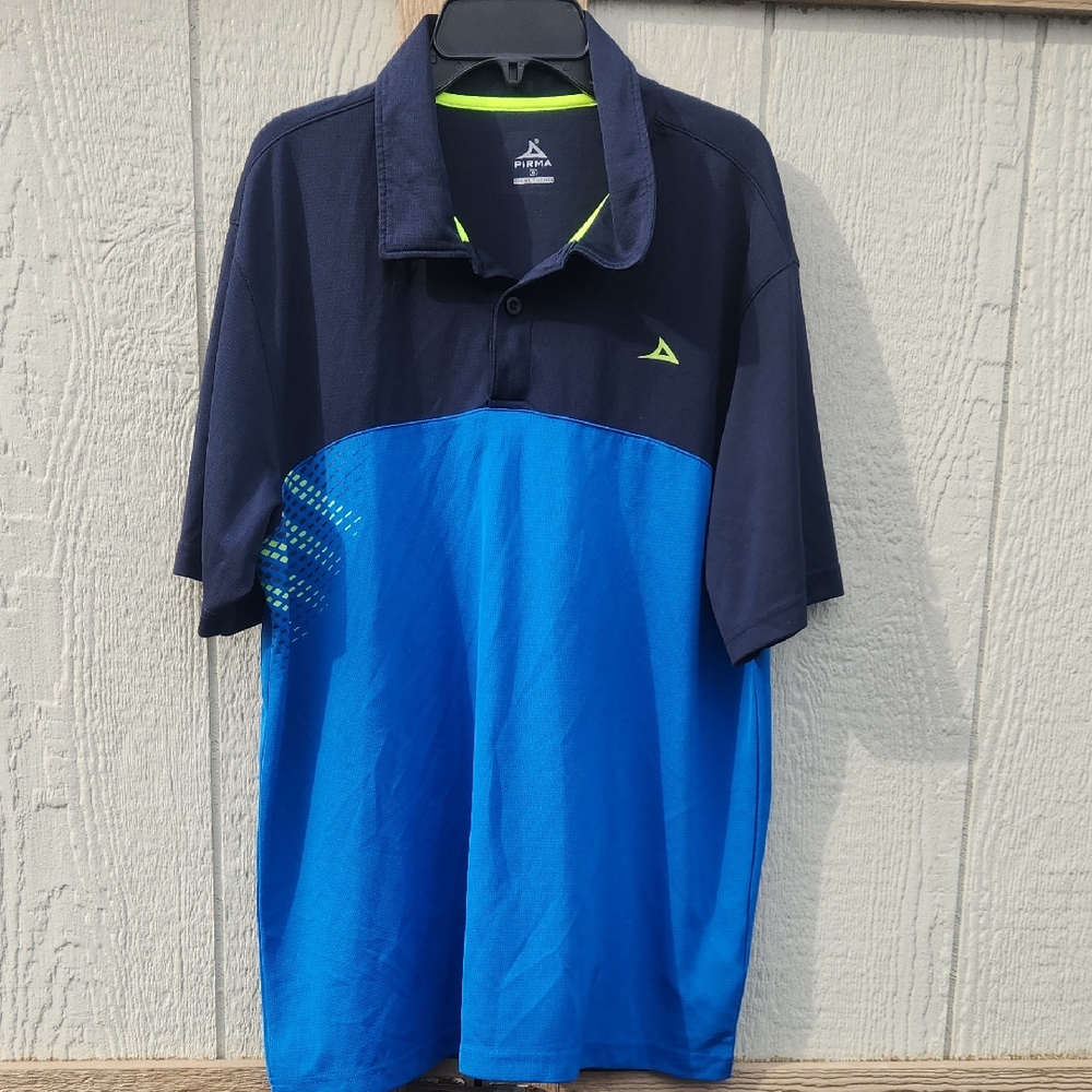 Pirma Golf Polo Blue Black Performance‎ Large Sport Athletic